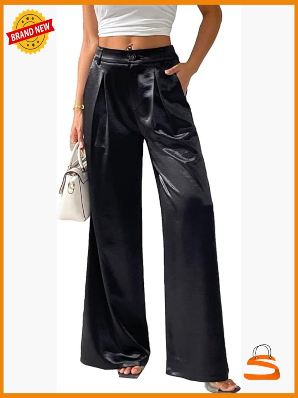 Wide Leg Palazzo Pants Satin Dressy Casual Sequin Party Night Out Trousers